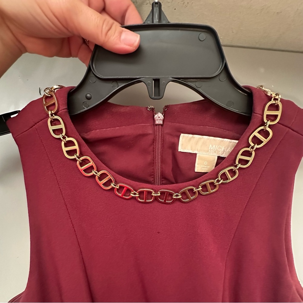 Michael Kors Wine Dress with Gold Chain Accent